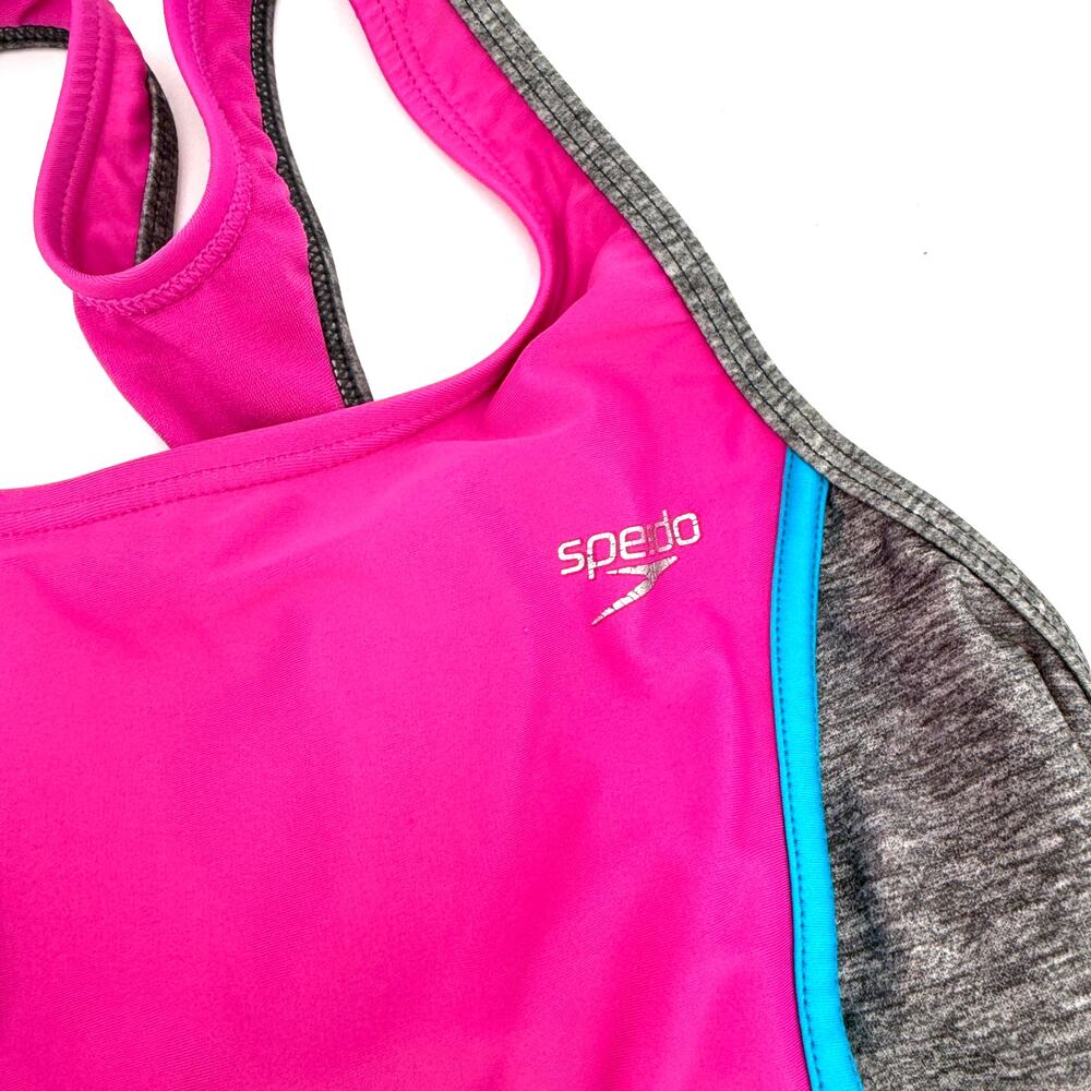 Speedo Girls Pink & Grey Halter One Piece Swimsuit Size 14 - Picture 2 of 5